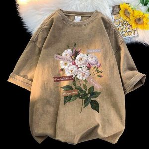 Y2K Aesthetic Flowers Tee - Vintage 90s Grunge Style for Summer Outfits & Cute Looks