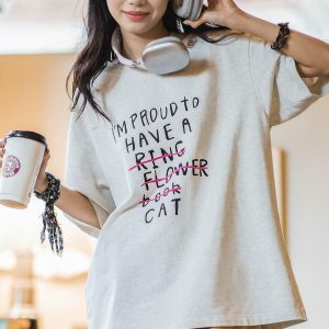 Y2K Aesthetic 'I'm Proud To Have A Cat' Tee - Grunge Style, Cute Outfits, 90s Fashion