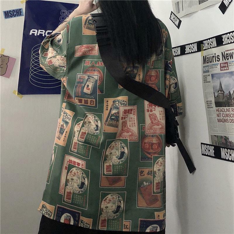 Y2K Aesthetic Japanese Figure Print Shirt - Vintage 90s Grunge Style Top for Trendy Outfits