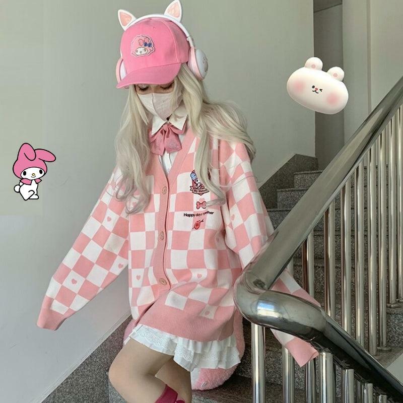 Y2K Aesthetic My Melody Buttoned Pink Cardigan - Cute Layering for Summer & 90s Style Outfits