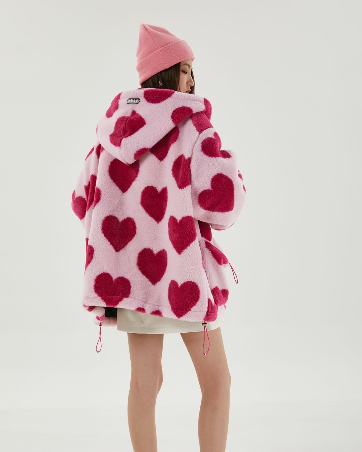 Y2K Aesthetic Pink Heart Pattern Hooded Jacket for Cute Summer Outfits & Grunge Style