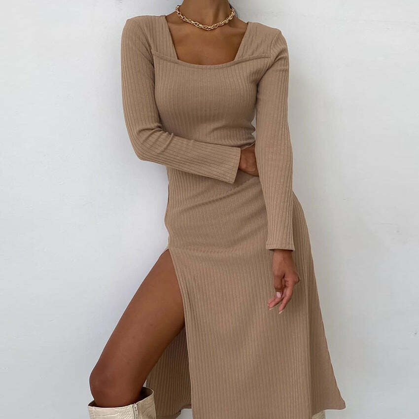 Y2K Aesthetic Sexy Split Knitted Dress - Coquette Style with Grunge Vibes & Cute Details