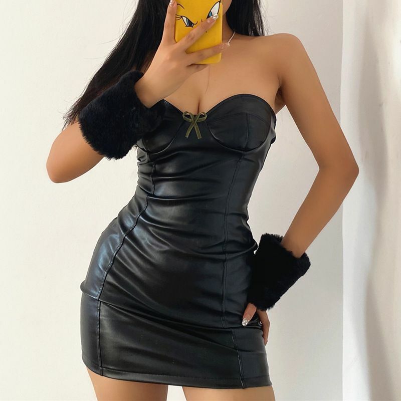 Y2K Aesthetic Sexy Strapless Bodycon Mini Dress - Cute Grunge & Coquette Style Outfit