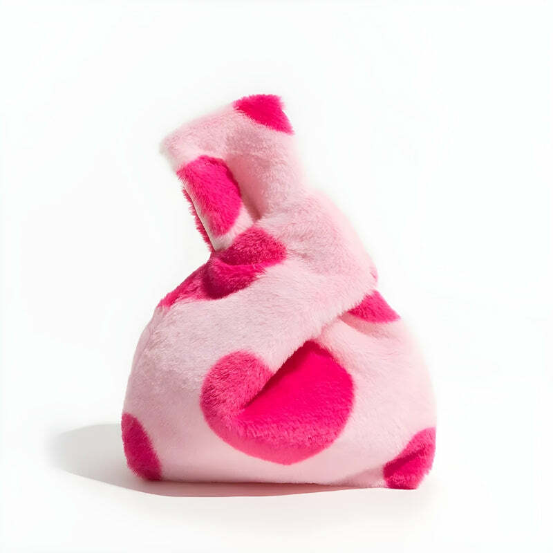 Y2K Aesthetic Soft Girl Heart Fluffy Wrist Bag - Cute Summer Accessory for 2000s Fashion