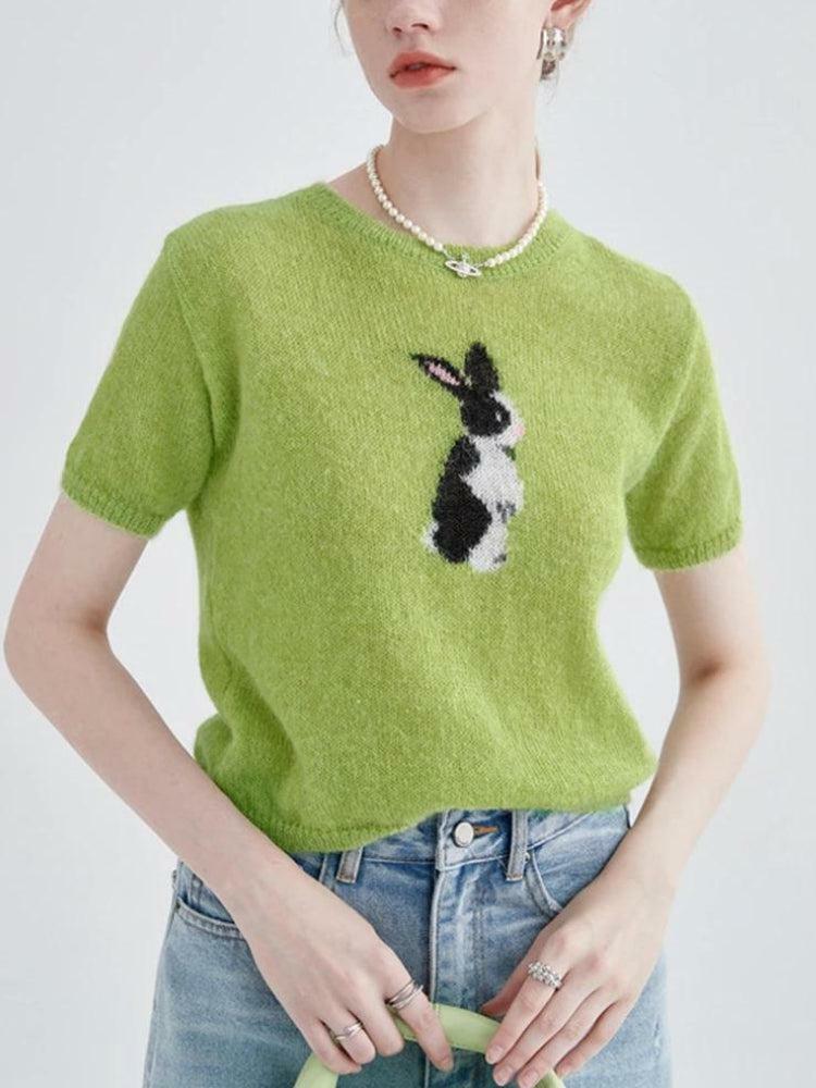 Y2K Aesthetic Soft Girl Rabbit Knitted Top - Cute Summer Outfit for 2000s Fashion Lovers