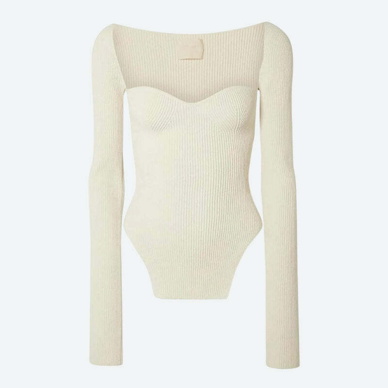 Y2K Aesthetic Sweetheart Neckline Knitted Top - Perfect for Summer Outfits & 90s Fashion