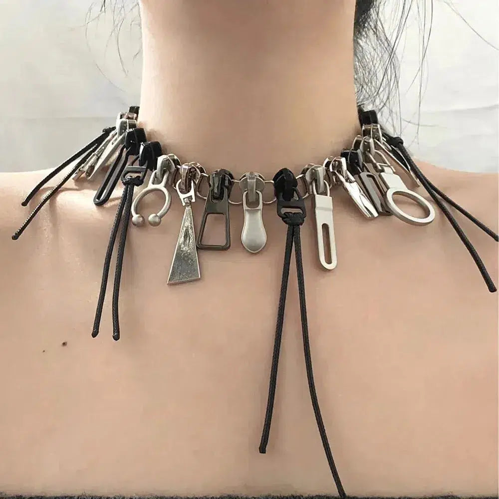 Y2K Aesthetic Zipper Chain Necklace - Trendy Grunge & 90s Fashion Jewelry for Stylish Outfits