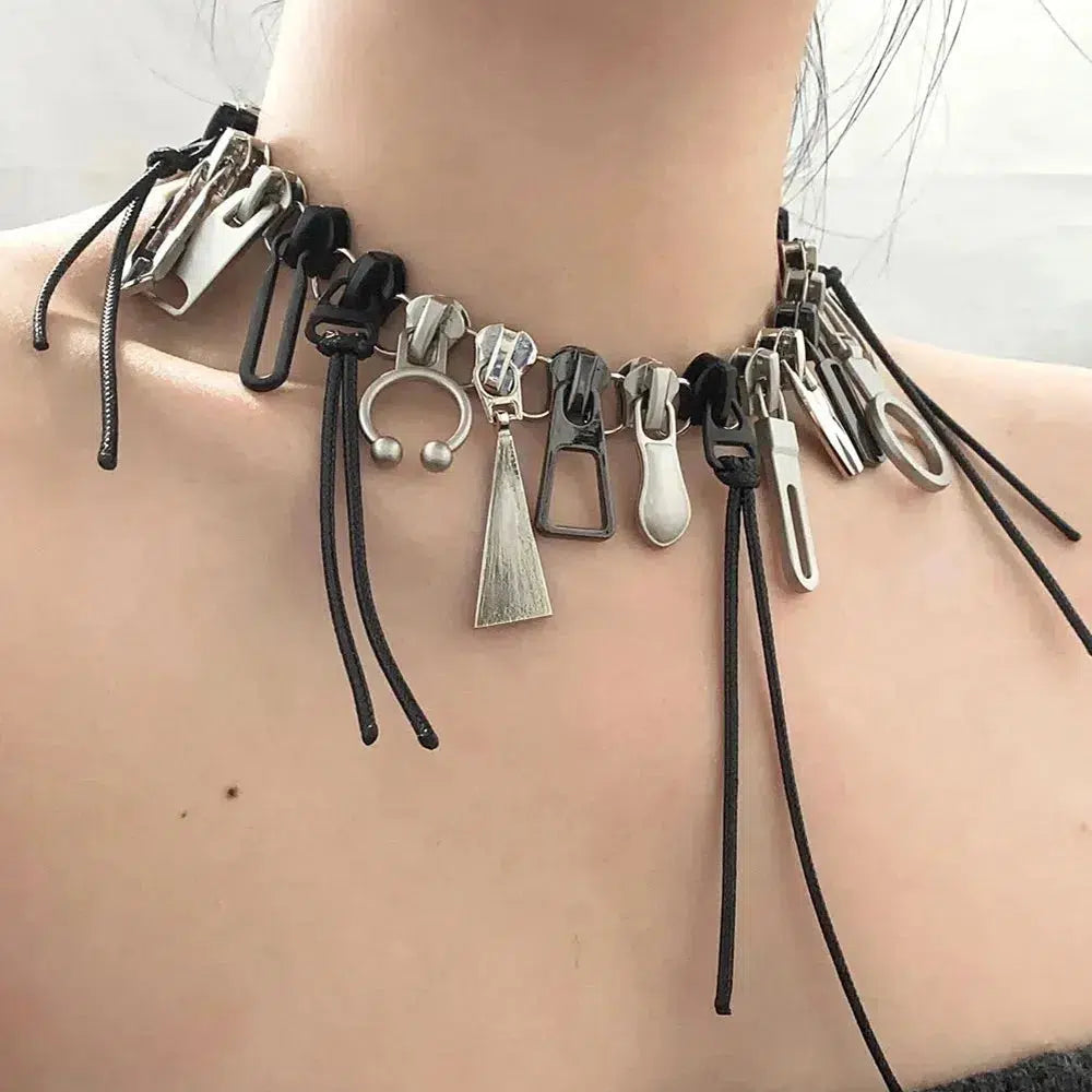 Y2K Aesthetic Zipper Chain Necklace - Trendy Grunge & 90s Fashion Jewelry for Stylish Outfits