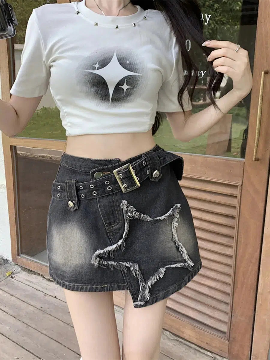 Y2K Asymmetric Denim Mini Skirt - Trendy 90s Fashion for Summer Outfits & Aesthetic Looks