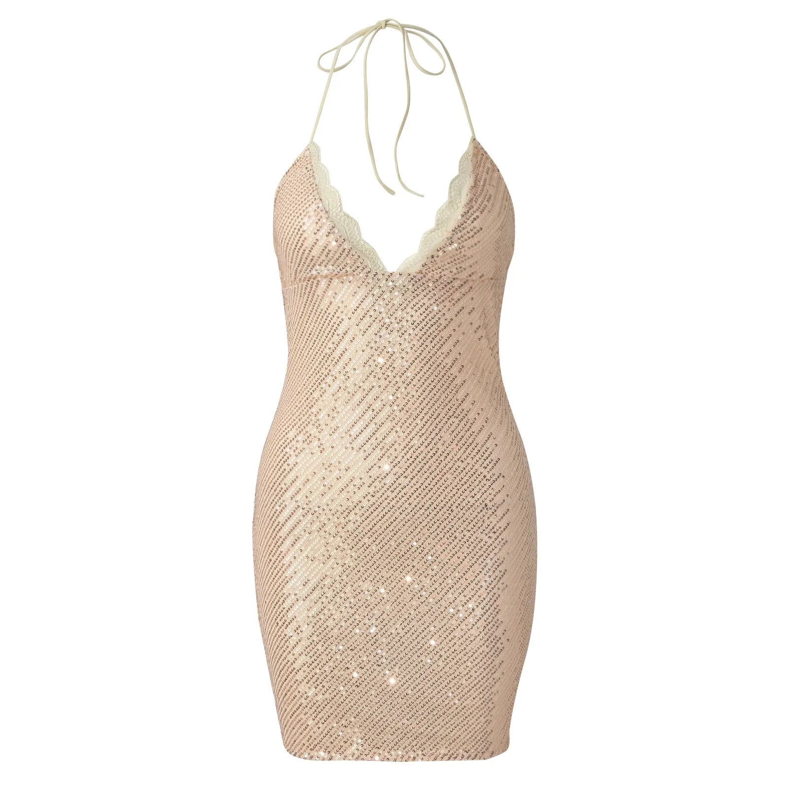 Y2K Backless Sequin Mini Dress - Sleeveless Halter Neck Bodycon for Nightclub Parties