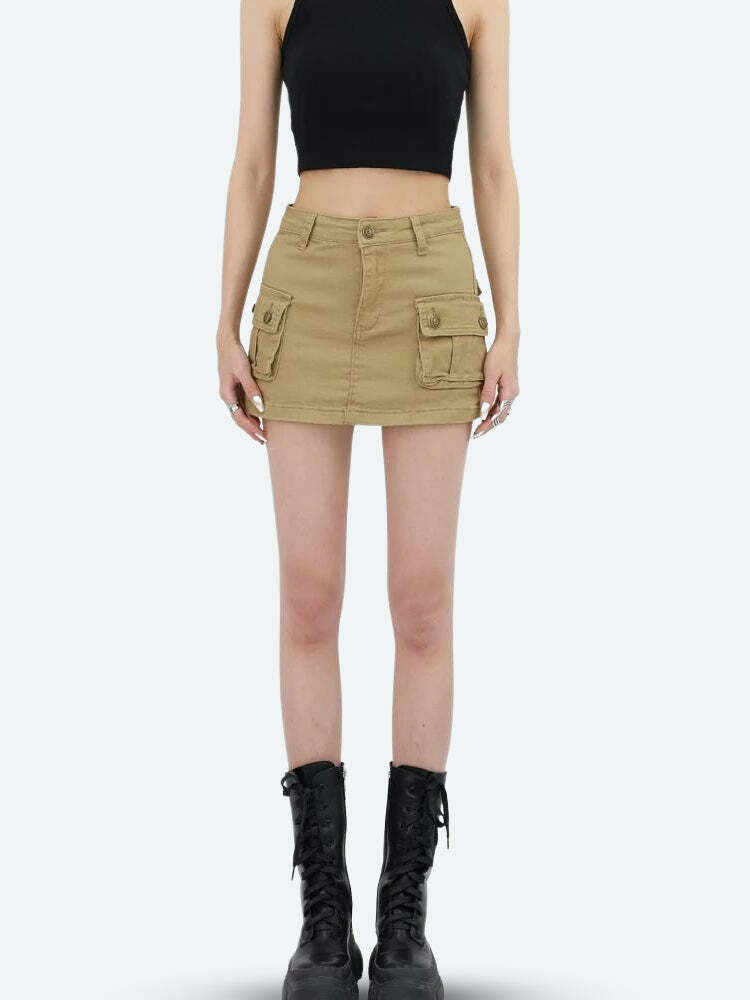 Y2K Cargo Denim Mini Skirt - Trendy 90s Grunge Aesthetic for Summer Outfits & Festivals