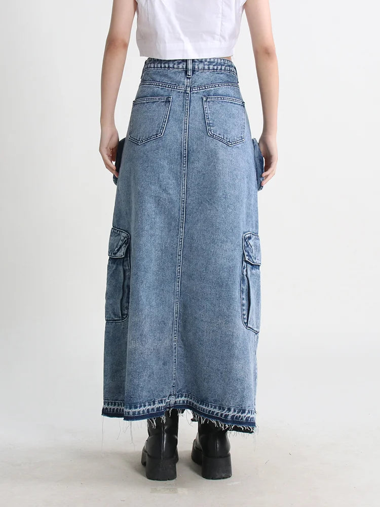 Y2K Cargo Split Denim Midi Skirt - Trendy 90s Fashion for Summer Outfits & Aesthetic Looks