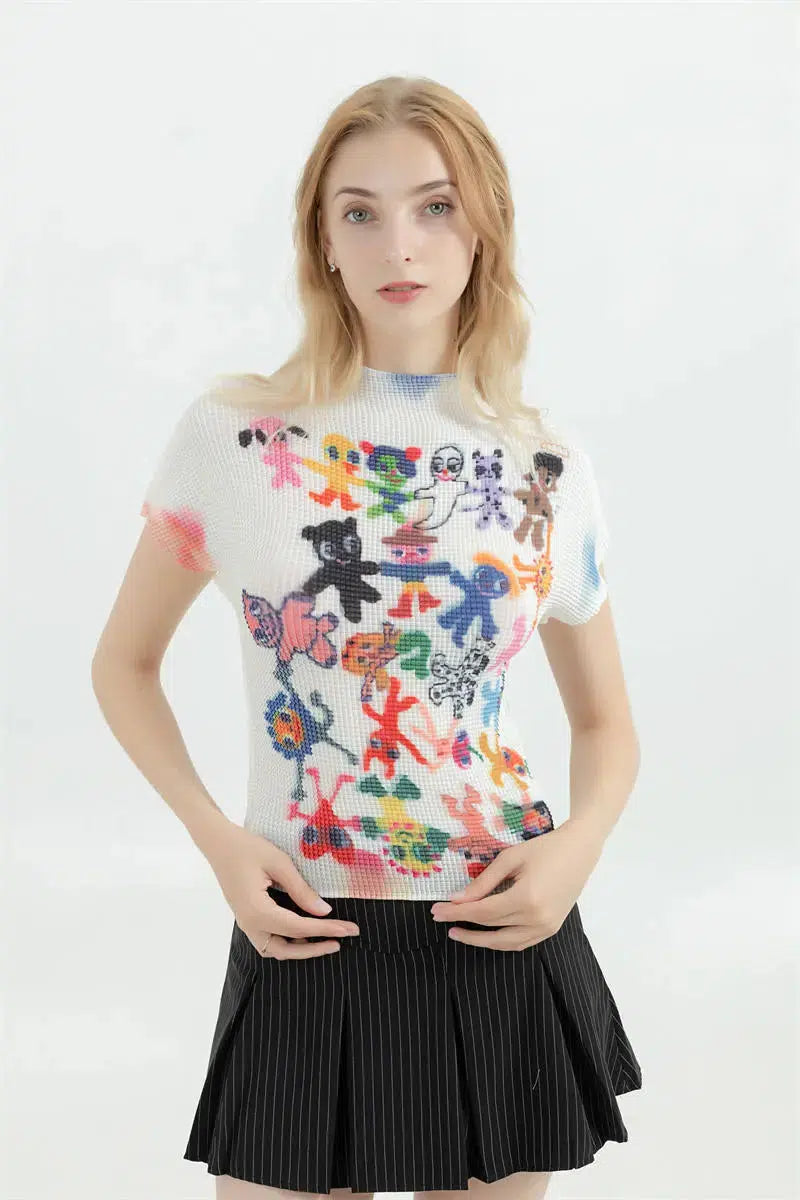 Y2K Cartoon Figures Graphic Tee - Trendy Summer Outfit for Grunge & Coquette Aesthetic