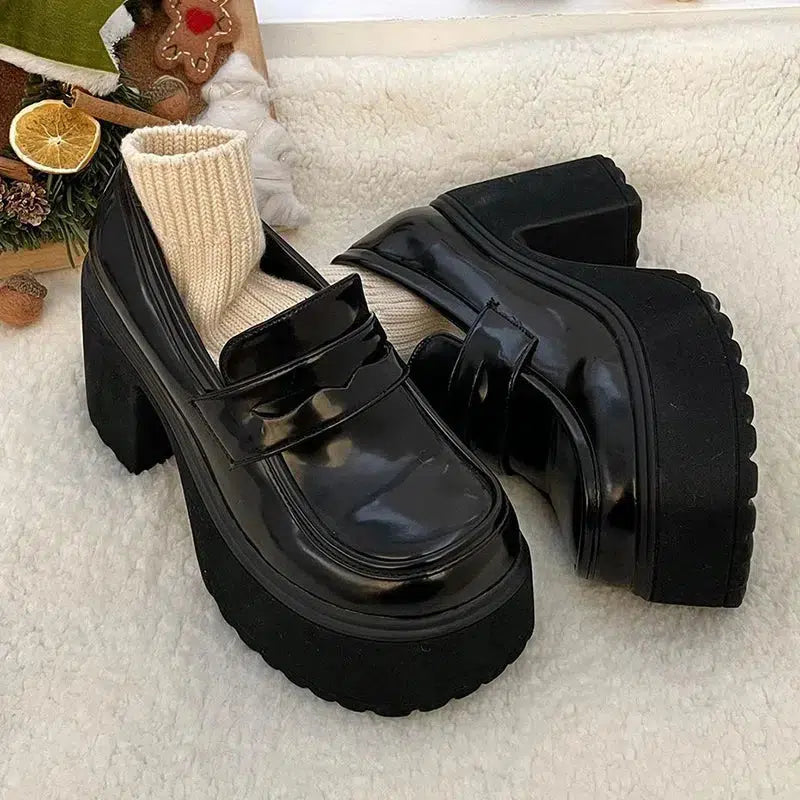 Y2K Chunky Platform High Heel Loafer Shoes for Grunge, 90s & Coquette Aesthetic Outfits