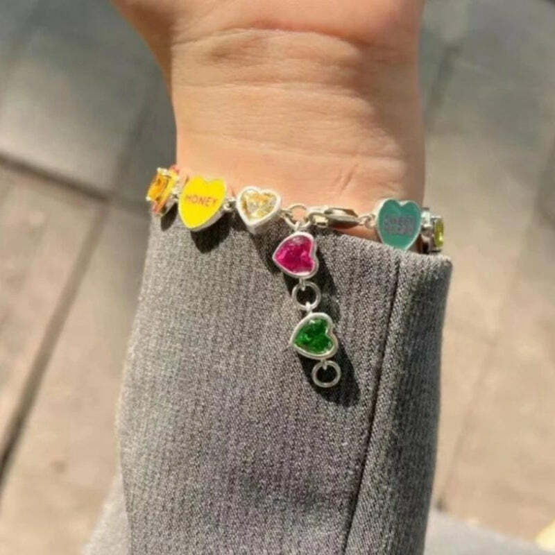 Y2K Colorful Heart Bracelet - Trendy Grunge Aesthetic Jewelry for 2000s Fashion Lovers