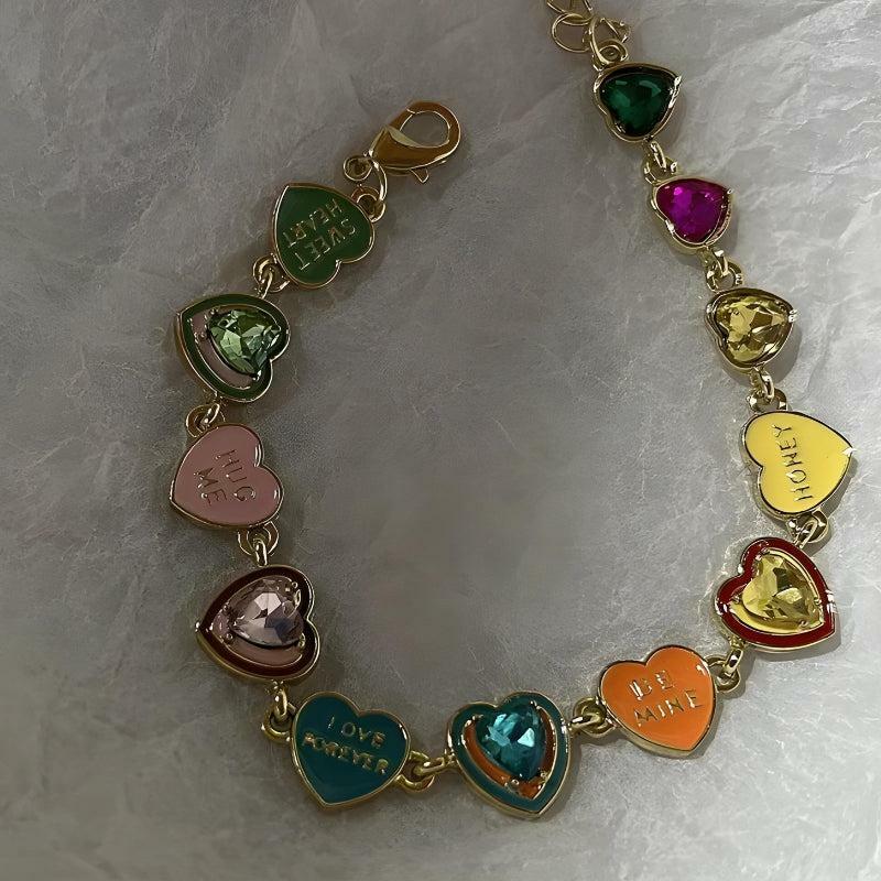 Y2K Colorful Heart Bracelet - Trendy Grunge Aesthetic Jewelry for 2000s Fashion Lovers