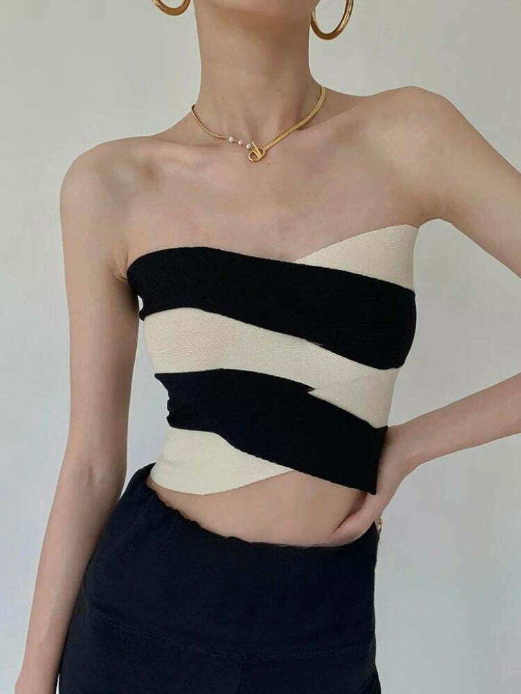 Y2K Contrast Color Tube Top - Trendy Summer Outfit for Grunge & 90s Fashion Lovers