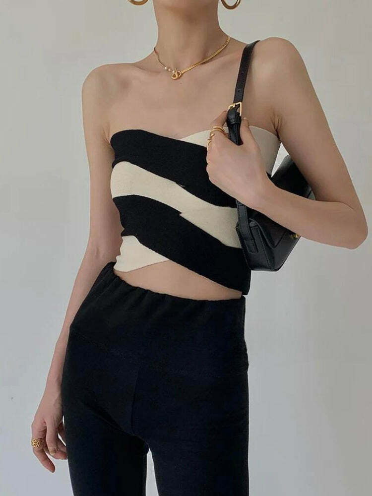 Y2K Contrast Color Tube Top - Trendy Summer Outfit for Grunge & 90s Fashion Lovers