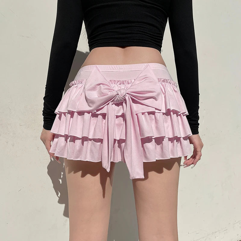 Y2K Coquette Layered Bow Mini Skort - Trendy Summer Outfit for 2000s Fashion Lovers