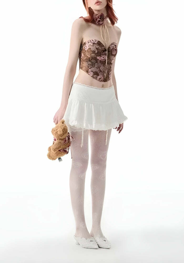 Y2K Coquette Ruffled Lace Mini Skirt - Cute Summer Outfit for 2000s Fashion Lovers