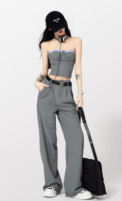 Y2K Corset Top & Wide Leg Pants Set - Trendy Summer Outfit for Grunge & Coquette Aesthetic