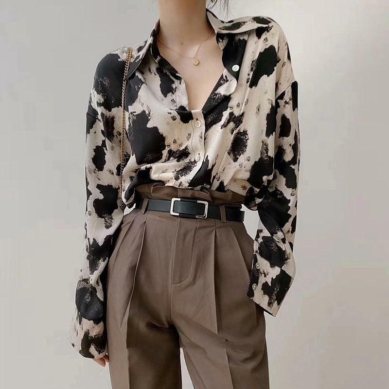 Y2K Cow Print Blouse - Trendy Grunge Aesthetic Top for Summer Outfits & 90s Fashion