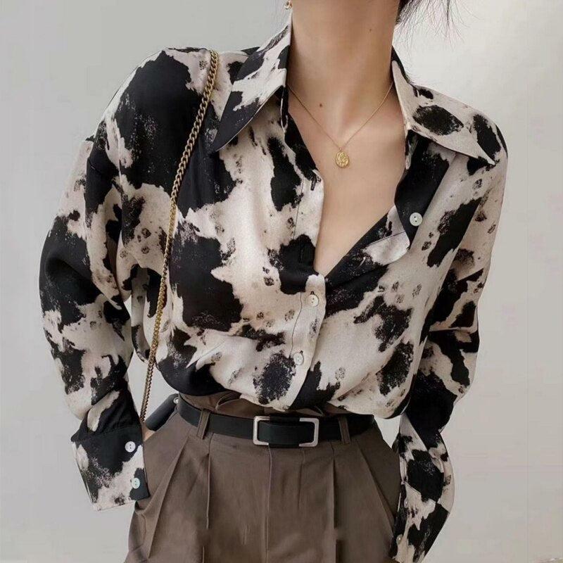 Y2K Cow Print Blouse - Trendy Grunge Aesthetic Top for Summer Outfits & 90s Fashion