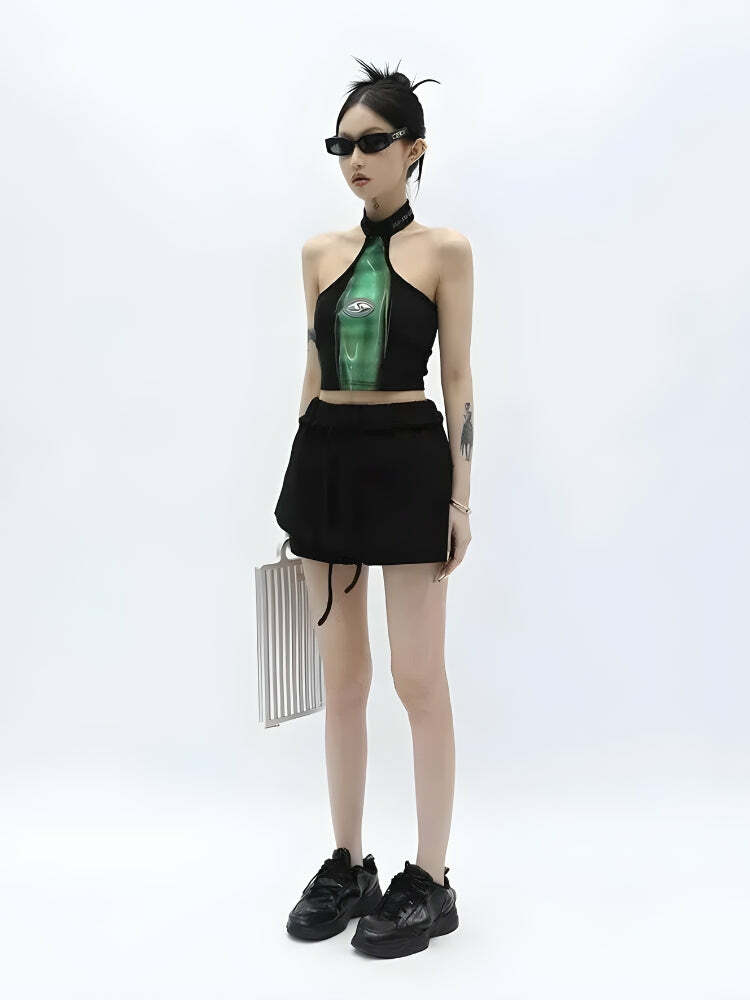 Y2K Cropped Halter Top - Trendy Summer Outfit for Grunge, Coquette, and 90s Aesthetic