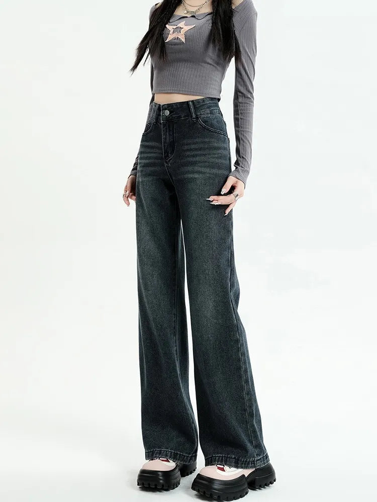 Y2K Dark Wash Straight Leg Jeans - Vintage 90s Grunge Style for Trendy Outfits