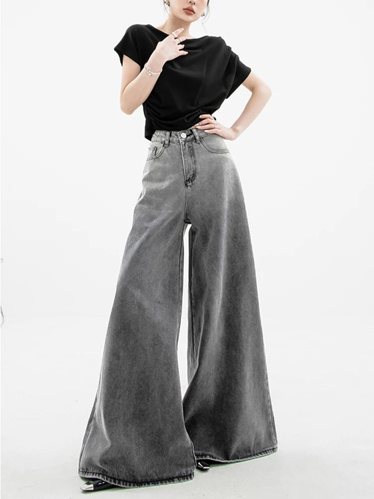 Y2K Dark Wash Super Wide Leg Jeans - Trendy 90s Grunge Style for Effortless Summer Outfits