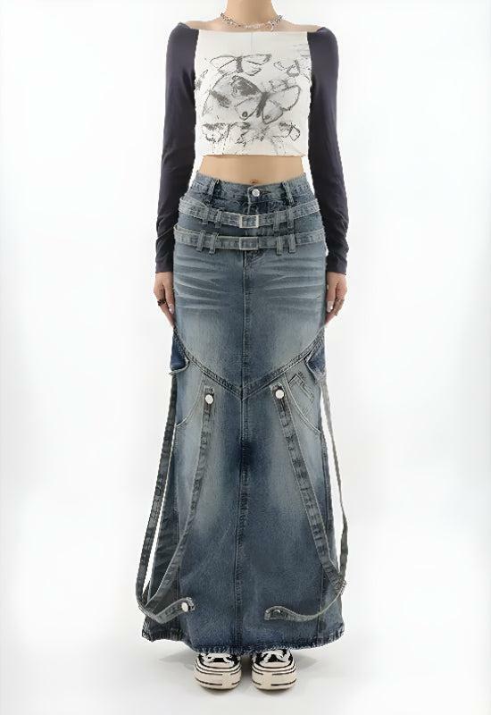 Y2K Denim Maxi Skirt - Vintage 90s Fashion, Grunge Aesthetic, and Summer Outfit Essential