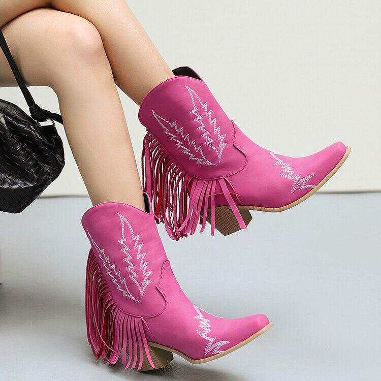 Y2K Disco Cowgirl Fringe Ankle Boots for Grunge & 2000s Fashion Outfits