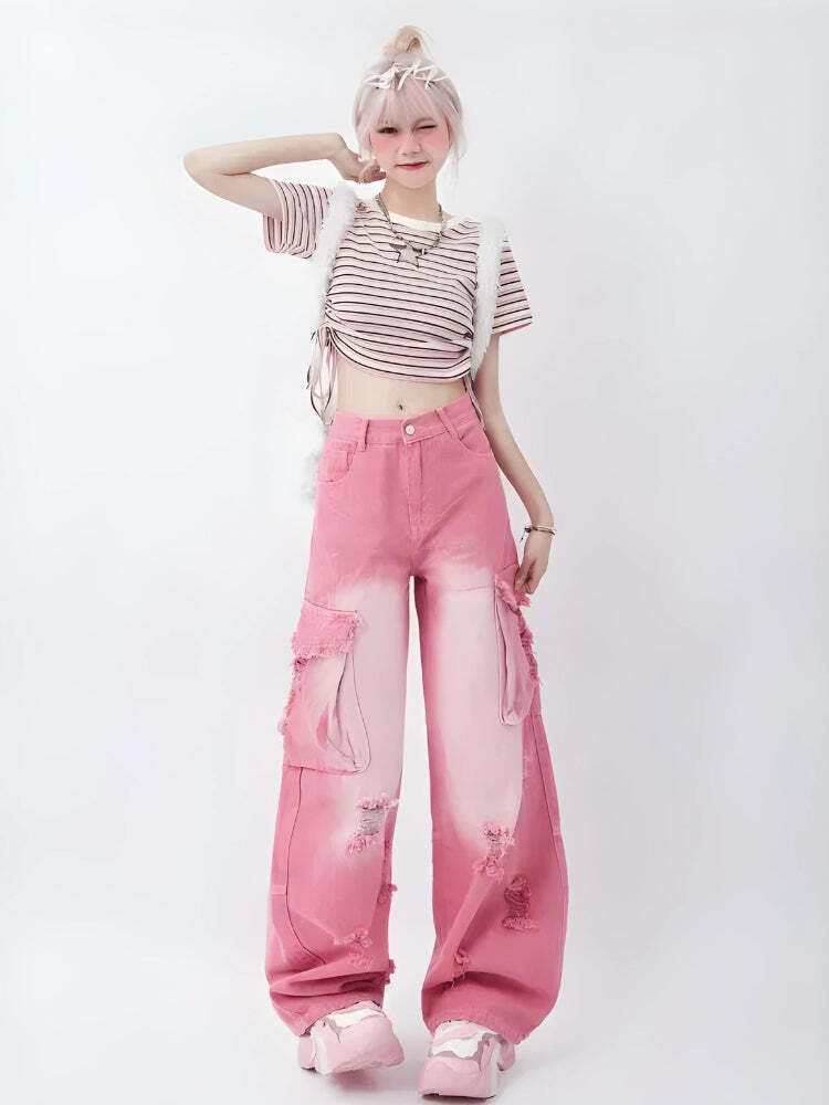 Y2K Distressed Cargo Pants - Trendy Grunge Style for Summer Outfits & Aesthetic Looks