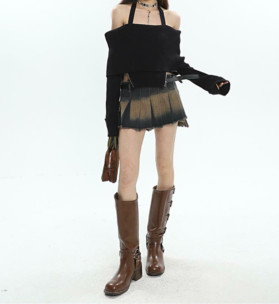 Y2K Distressed Mini Skirt with Side Tie - Trendy 90s Grunge Aesthetic Summer Outfit