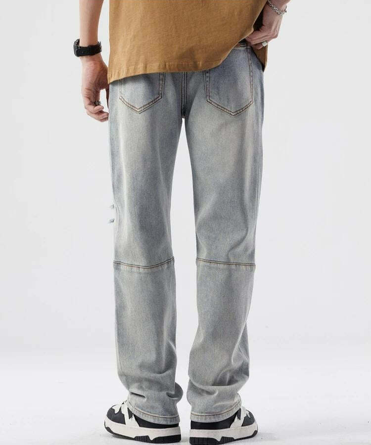 Y2K Distressed Straight Leg Jeans - Vintage 90s Grunge Style for Trendy Outfits