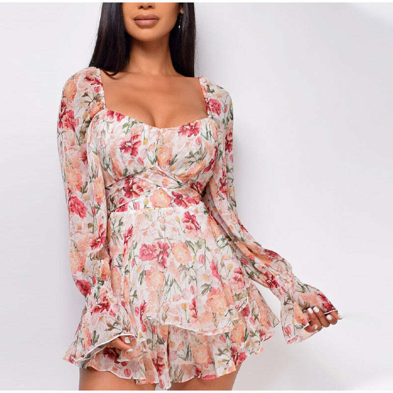 Y2K Floral Boho Dress - Cute Pastel Aesthetic with Grunge and Coquette Vibes