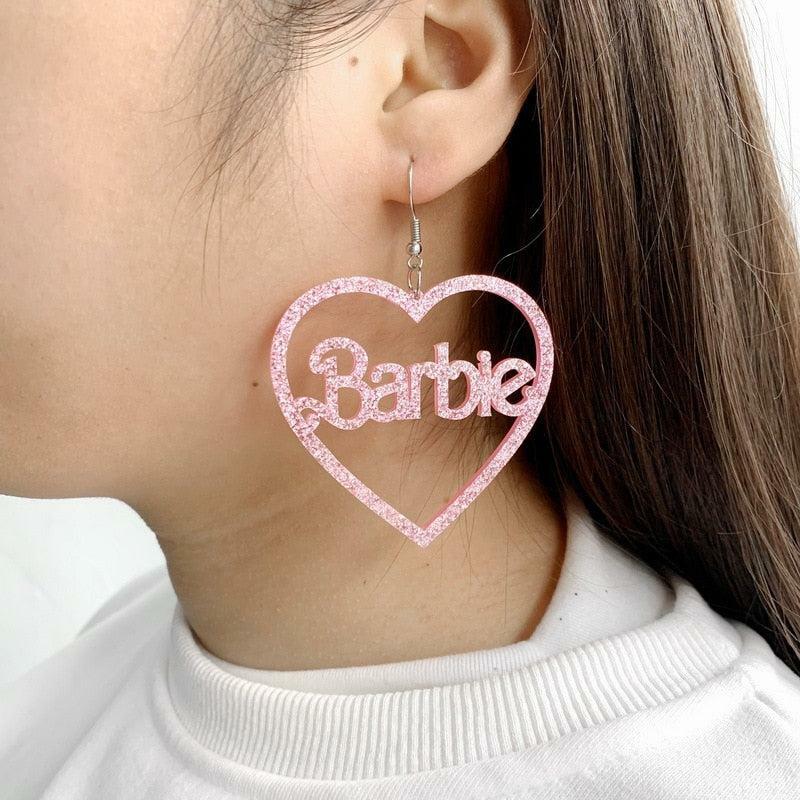 Y2K Glitter Barbie Earrings - Trendy Hoop Earrings for 2000s Fashion & Aesthetic Outfits