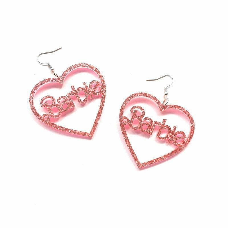 Y2K Glitter Barbie Earrings - Trendy Hoop Earrings for 2000s Fashion & Aesthetic Outfits