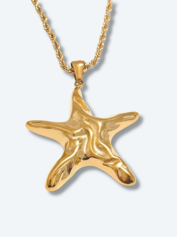 Y2K Gold Starfish Necklace & Earrings Set - Perfect for Summer Outfits & Beach Aesthetic