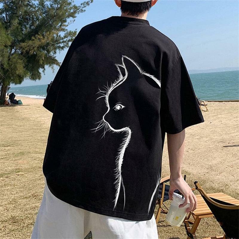 Y2K Grunge Aesthetic Back Printed Cat Tee - Vintage 90s Style Summer Outfit Essential