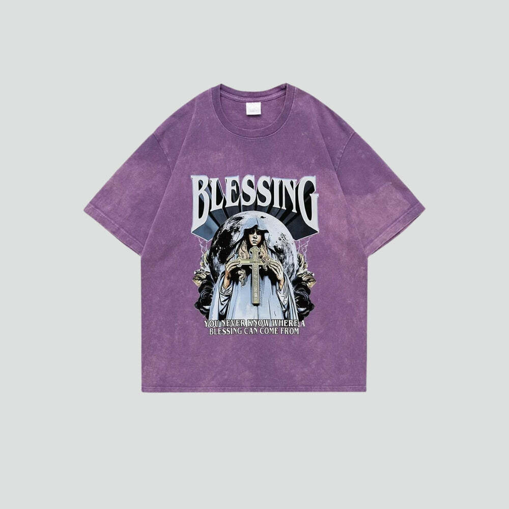 Y2K Grunge Aesthetic Blessing Tee: Vintage 90s Fashion for Effortless Summer Outfits