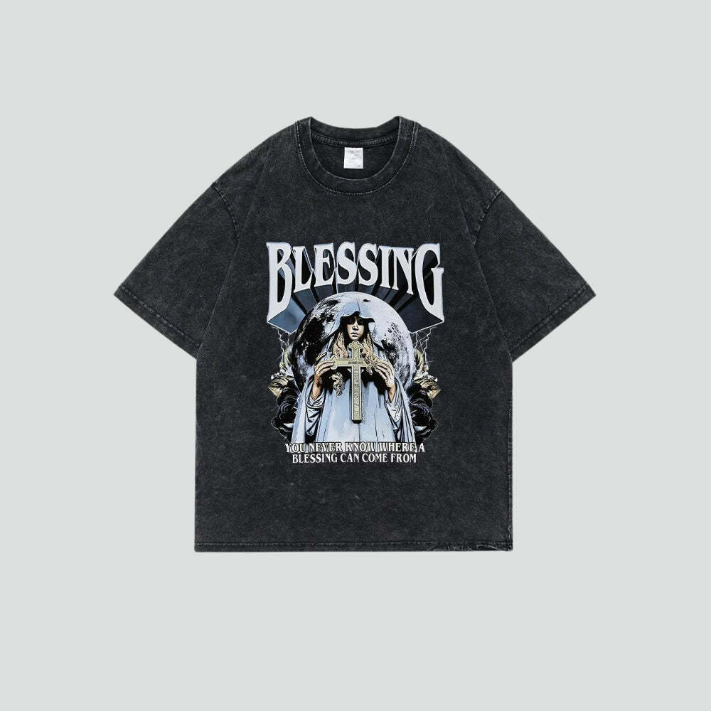 Y2K Grunge Aesthetic Blessing Tee: Vintage 90s Fashion for Effortless Summer Outfits