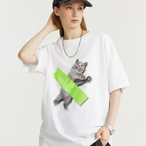 Y2K Grunge Aesthetic Cat Art Tee - Vintage 90s Fashion Inspired Summer Outfit Top