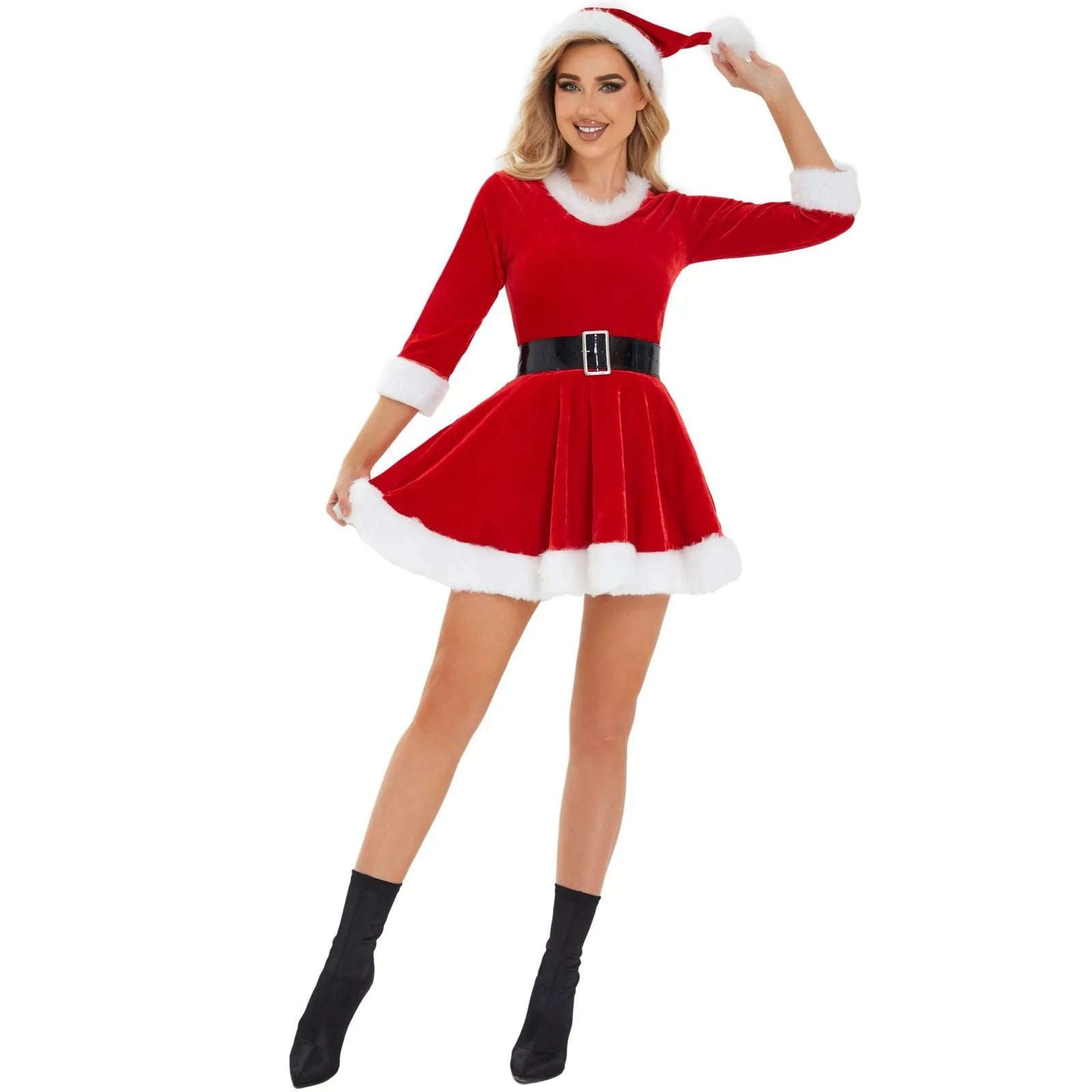 Y2K Grunge Aesthetic Christmas Cosplay Dress with Waistbelt - Cute Holiday Outfit