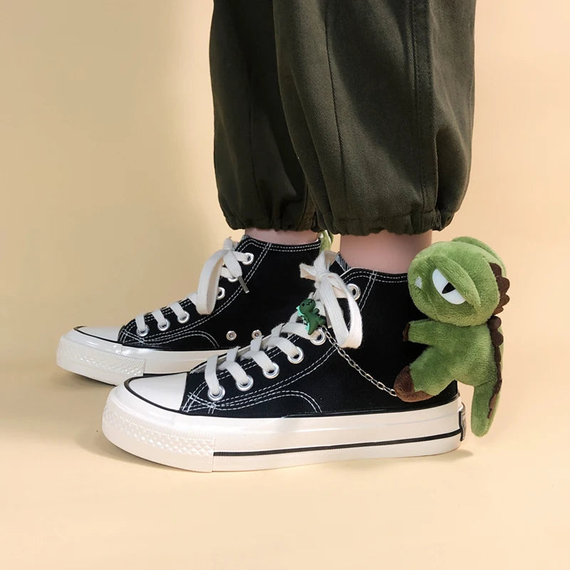 Y2K Grunge Aesthetic Dinosaur Canvas Shoes for Summer Outfits & Cute 2000s Fashion