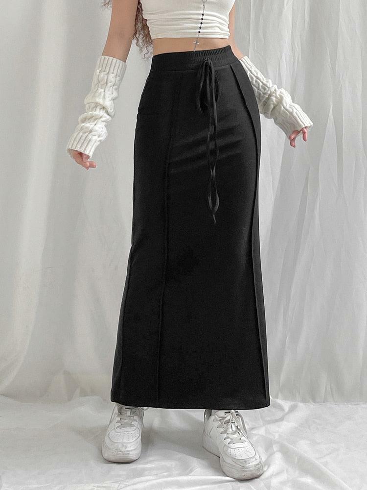 Y2K Grunge Aesthetic Drawstring Maxi Skirt - Vintage 90s Style for Effortless Summer Looks