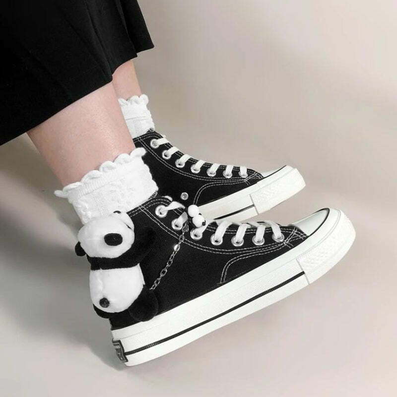 Y2K Grunge Aesthetic Panda Canvas Shoes for 2000s Fashion Lovers and Cute Outfit Ideas