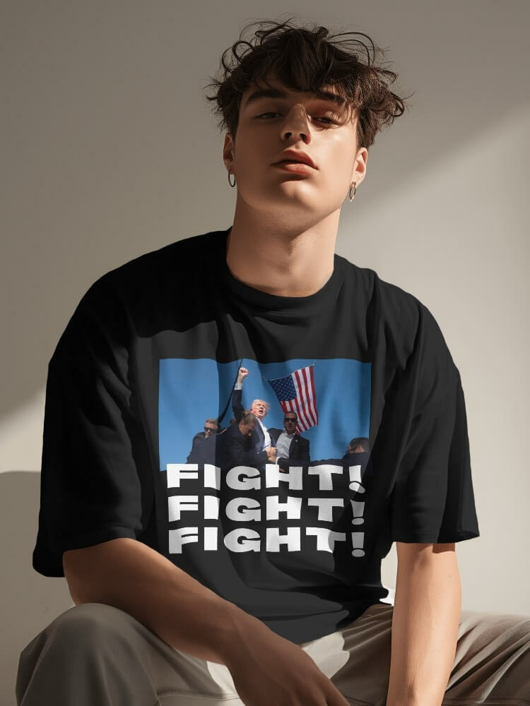 Y2K Grunge Aesthetic Trump Fight Tee - Vintage 90s Style with Ripped Details & Baggy Fit