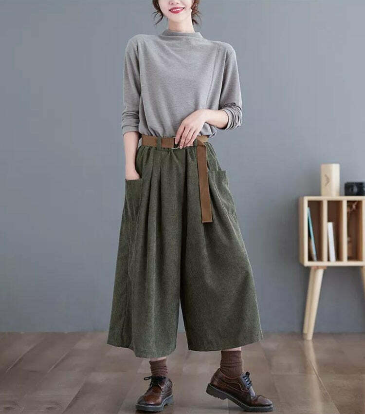 Y2K Grunge Aesthetic Wide Leg Corduroy Pants for Trendy Summer Outfits and Casual Looks