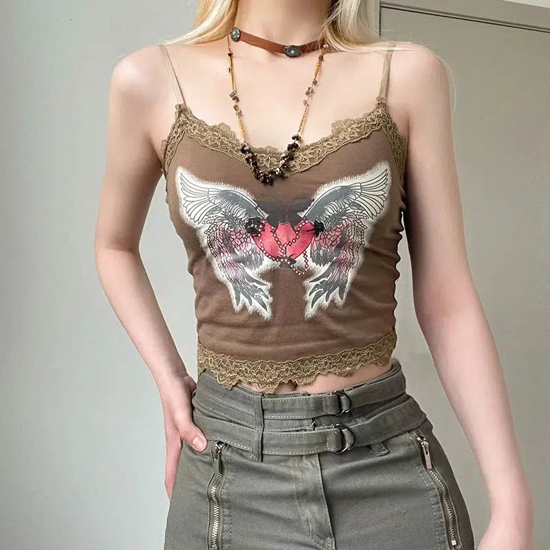 Y2K Grunge Angel Wings Top - Vintage 90s Aesthetic, Cute Summer Outfit, Trendy Layering Piece